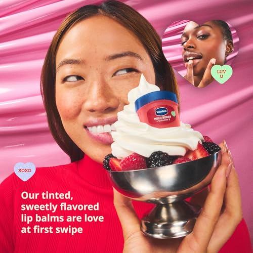 Vaseline Lip Therapy Mini Tinted Lip Balm Set, Valentine¡¯s Day Limited Edition Ros? + Wild Berry with Vitamin E for Soft, Kissable Lips, 0.25 Oz Ea