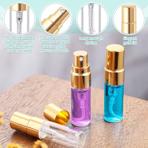 Zhehao 100 Pcs Mini Perfume Spray Bottles 3ml Gold Cap - Glass Atomizers