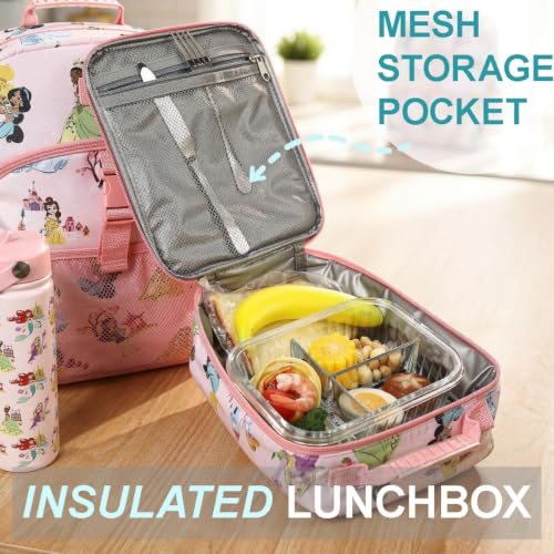 Princess Pink AOP Character 16-Inch Backpack & Lunch Box Set with Stainless Steel Water Bottle