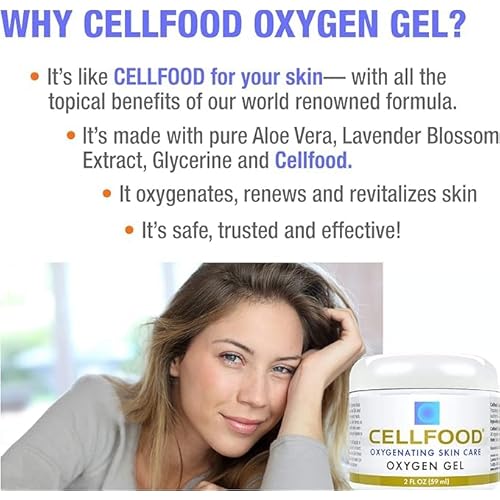 Cellfood Oxygen Gel, 2 fl oz - Nutrient Rich - Provides Moisture & Protection, Decreases Appearance of Fine Lines - Aloe Vera, Lavender Blossom Extract, Cellfood & Glycerine - Hypoallergenic, Non-GMO