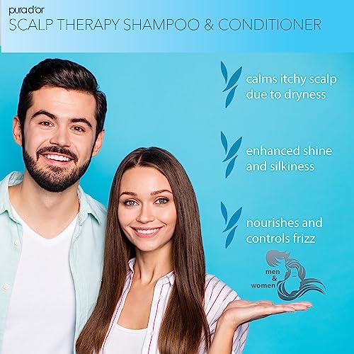 PURA D'OR Scalp Therapy Shampoo & Conditioner Set (16oz x 2) Dry, Itchy Scalp-Hydrates & Nourishes Hair w/Tea Tree, Peppermint, Argan Oil & Biotin, All Hair Type, Men Women (Packaging Varies)