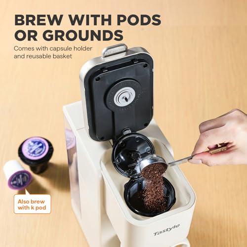 Tastyle Single Serve Coffee Maker Beige - K-Cup & Grounds with 3 Brew Styles