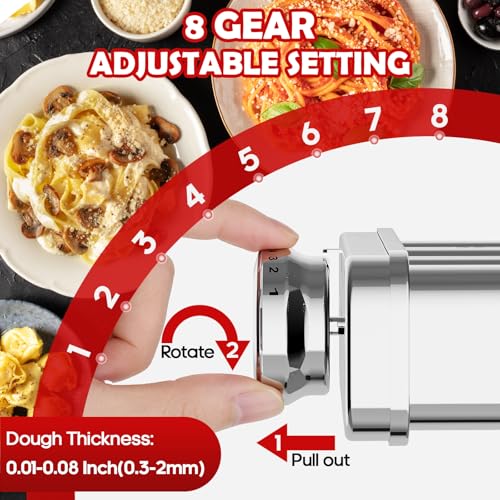 Silver 3-in-1 Pasta Maker Attachment for KitchenAid Stand Mixer - Food-Grade Stainless Steel