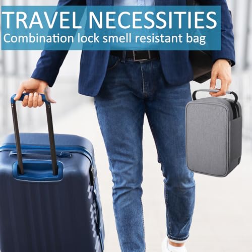 Large Storage Bag with Combination Lock Portable Large Capacity Security Storage Bag Travel Organization Case with Tray Container Jar Tubes Seal Pouches for Home Travel Accessories(Gray)