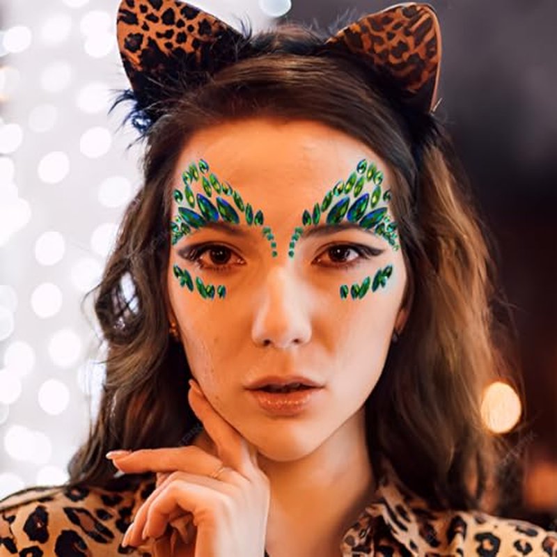 Halloween Face Gems Face Jewels Sticker Eyes Body Gem Sticker Temporary Face Tattoos,5-Pack,Green