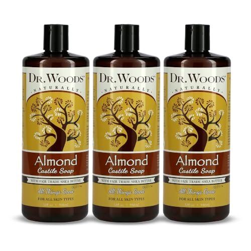 Dr. Woods Almond Liquid Castile Soap - Natural Moisturizing Body & Hand Wash, 3 Pack, 32 Fl Oz