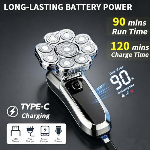 9D Head Shaver for Bald Men - Waterproof Rotary Razor Gunmetal 9D