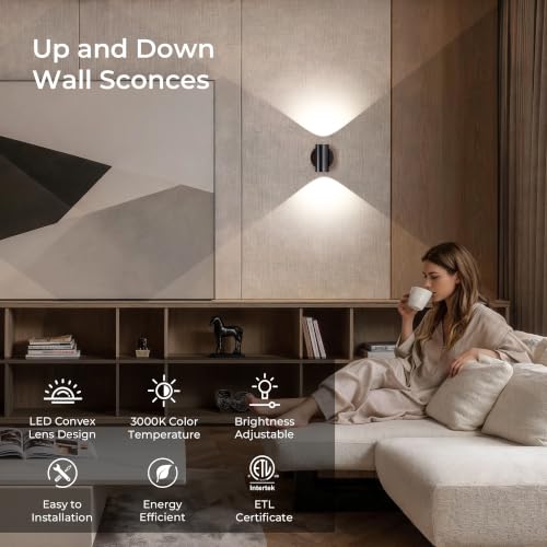 Tubicen 1 Pack Black LED Wall Sconce Dimmable Indoor Wall Light - Up & Down Lighting