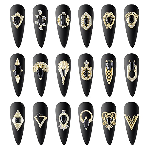 Nail Charms and Gems Set - Gold Copper Zircon Multiple Shapes 18 Pieces