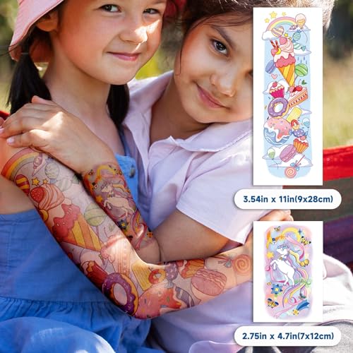 EMOME Full Half Tattoo Sleeves for Kids, 66 Sheets Tattoos Temporary for Girls Boys, Space Donut Mermaid Themed Fake Tattoos Stickers for Kids Party Favors Supplies