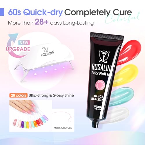 ROSALIND Neon Poly Nail Gel Kit - 28 Colors & 72 Nail Tools, 28 Color Mini Lamp