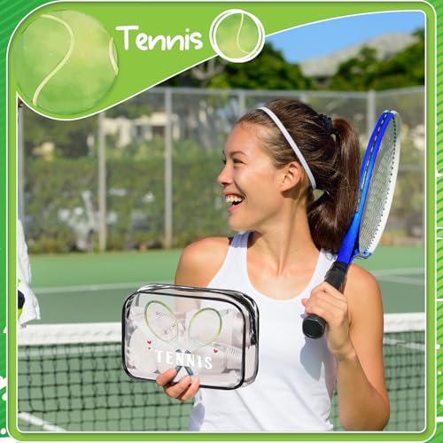 Kacctyen 12 Pcs Tennis Gifts Cosmetic Makeup Bag 7 x 4.7 x 2.4 Inch Tennis Travel Bags Toiletry Pouch for Women Purse Clear PVC Cheer Case Toiletry Zipper Pouch Bulk Gifts Accessories for Team Party