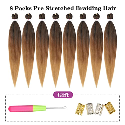 Pre-Stretched Braiding Hair 30 Inch - Natural Yaki Texture, Ombre Colors, Pack of 8 - Variation of 1B-30-27