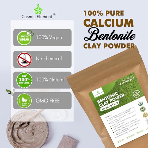 Calcium Bentonite Clay Powder for Skin & Body Detox - Food Grade, Vegan, 4 oz