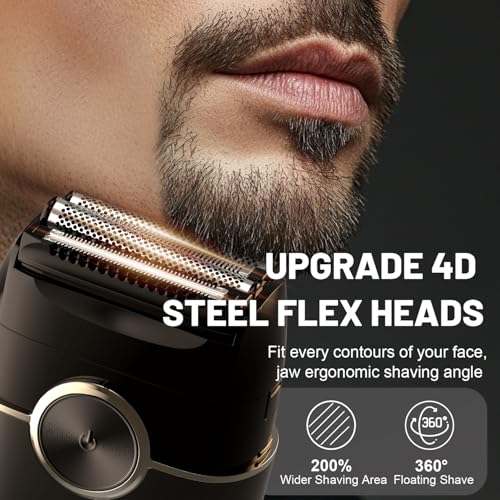 Men's Electric Foil Shaver with 4 Floating Blades, LED Display, Dual Speed, Waterproof