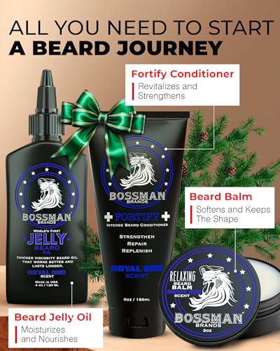 Bossman Essentials Beard Kit for Men - Stagecoach Scent, 3-Piece Gift Set (Variation A)