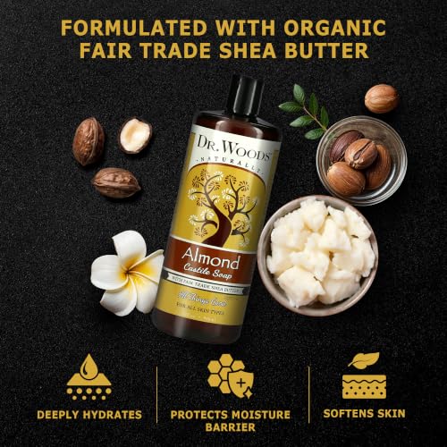 Dr. Woods Almond Liquid Castile Soap - Natural Moisturizing Body & Hand Wash, 3 Pack, 32 Fl Oz