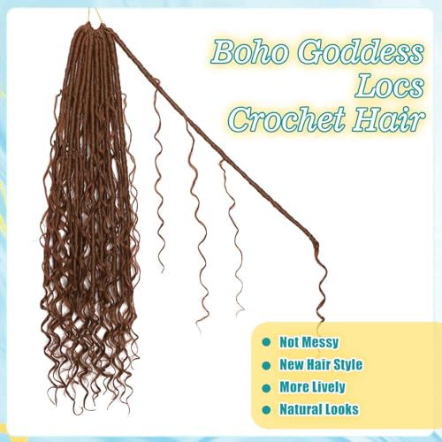 30# 24 Inch Boho Soft Locs Crochet Hair - 8 Packs Goddess Faux Locs with Curly Ends for Black Women