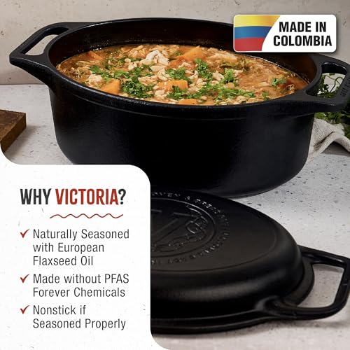 Cast Iron Dutch Oven and Skillet Set - 6 Quart Oval Combo - 2 Pieces