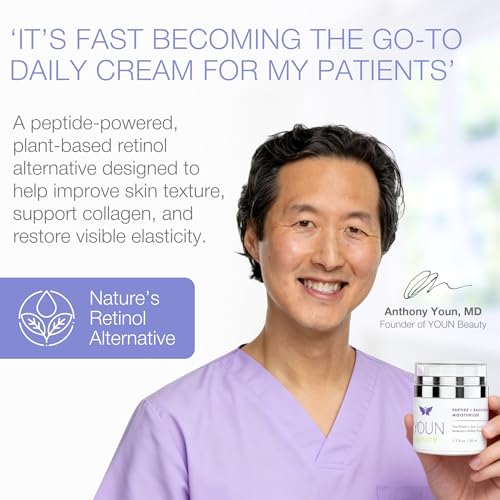YOUN Beauty Bakuchiol Face Cream with Peptides - 50ml, Retinol Alternative for Aging Skin