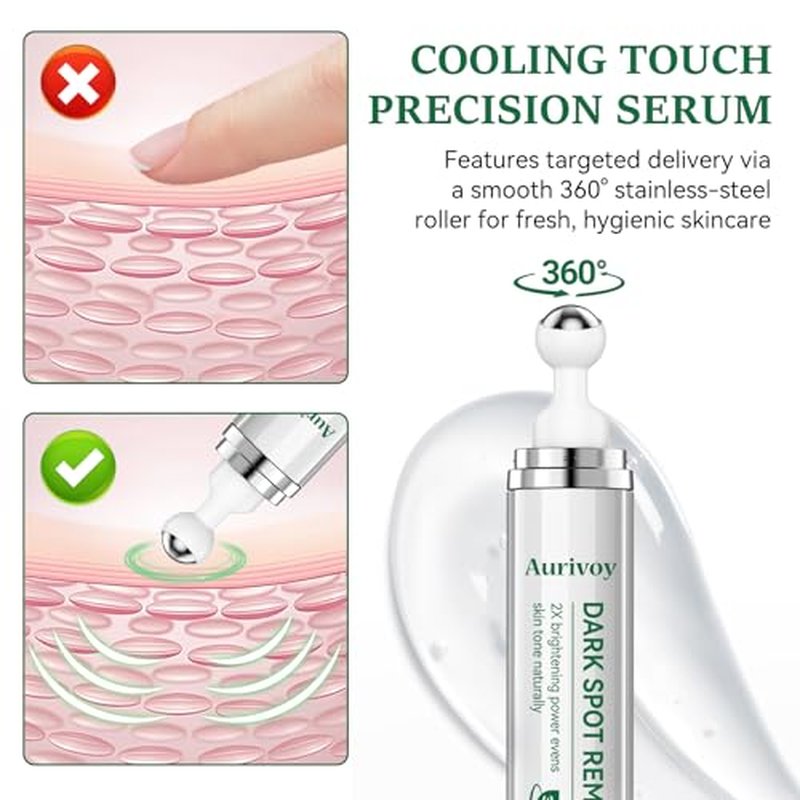 Dark Spot Remover for Face and Body - Dark Spot Corrector for Sun Spots Age Spots Freckles Melasma Brown Spot - Dark Spot Correcting Glow Serum with 360-Degree Roller 0.67 Fl Oz
