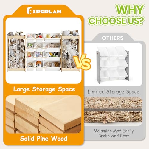 Large Wooden Toy Storage Organizer with 12 Bins & Plush Toy Holder - White, 64.4"L