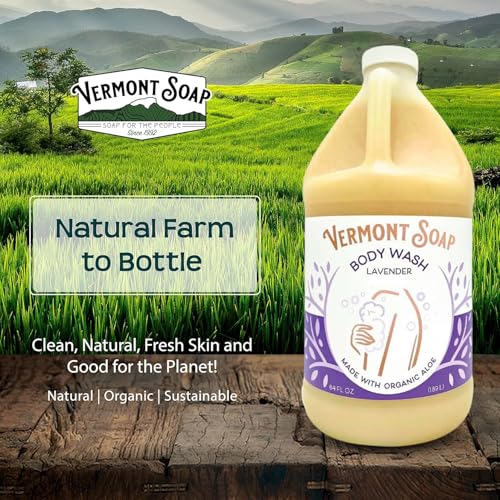 VERMONT SOAP Natural Body Wash with Shea Butter, Mild Gel Body Wash for Moisturizing and Soothing Skin, Fragrance Free Body Wash for Women & Men (Lavender, 64oz)