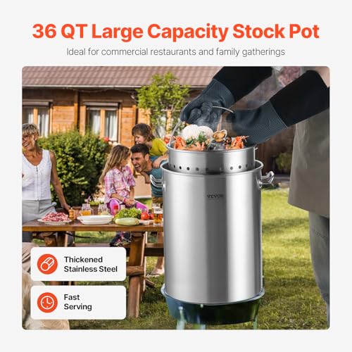 35.9 Quarts Stainless Steel Stockpot - Heavy Duty Commercial Cooking Pot with Lid & Basket