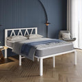 Full Size Bed Frame with Headboard - White Metal Platform, 18 Inch Height, Heavy Duty Slats, Easy Assembly, No Box Spring Needed - Variation of This Listing