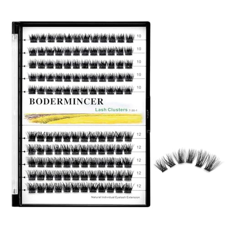 Bodermincer 120 Clusters 10mm+12mm/12mm+14mm Mixed Lash Cluster False Eyelash Individual Cluster EyeLashes Grafting Fake False Eyelashes Eyelash Extension (M01-Black-12mm)