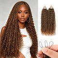 30# Human Crochet Hair Water Wave Bundles 18 Inch Auburn Brown - Pre-Separated, Knotless Feather Crochet Extensions - Black Women