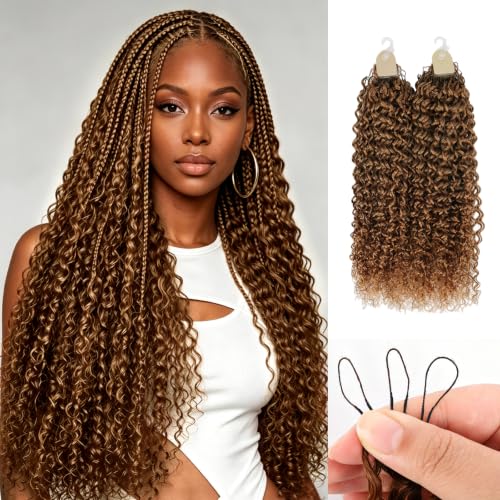 30# Human Crochet Hair Water Wave Bundles 18 Inch Auburn Brown - Pre-Separated, Knotless Feather Crochet Extensions - Black Women