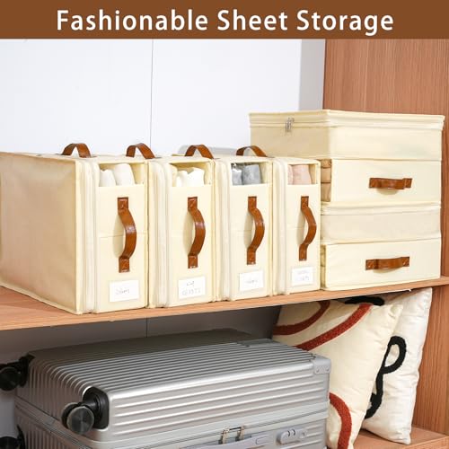 Freebat 8 Pack Adjustable Bed Sheet Organizers with Zipper - Beige