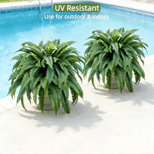 Large UV-Resistant Artificial Fern Plants - Outdoor 54 Inch Set of 2 with 102 Leaves Each