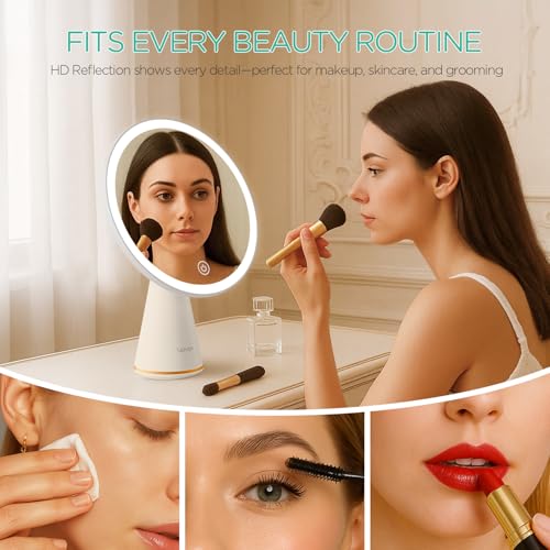 Rechargeable Travel Makeup Mirror with Lights - Compact Vanity with Adjustable Brightness