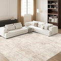 Beige 8x10 Abstract Washable Area Rug for Living Room - Machine Washable, Soft & Stain-Resistant