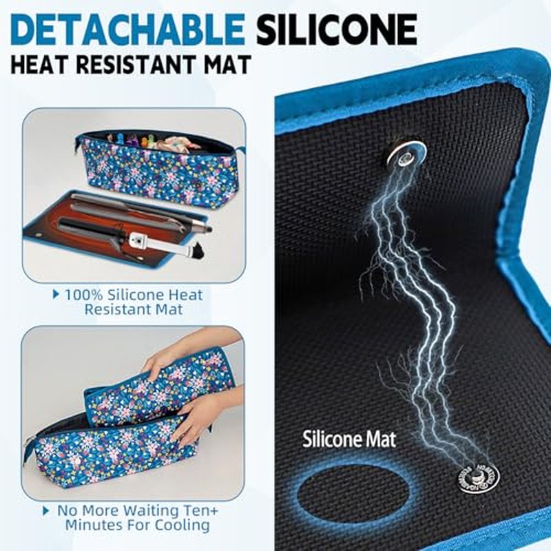 Hair Tools Travel Bag with Removable Heat Resistant Mat, Travel Hair Bags Organizer for Hot Tools, Portable Travel Carrying Case for Flat Irons, Straighteners, Curling Iron