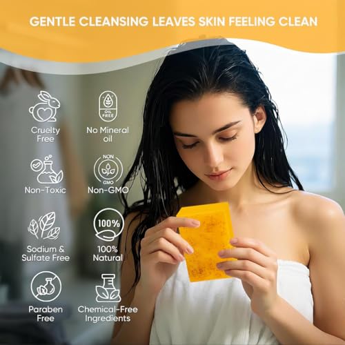 Turmeric Face Wash with Brush, Turmeric face wash & Turmerics Soap Set, Turmerics Facial Cleanser and Organic Skin Care Soap Set for Facial Deep Cleansing and Body Skin Care