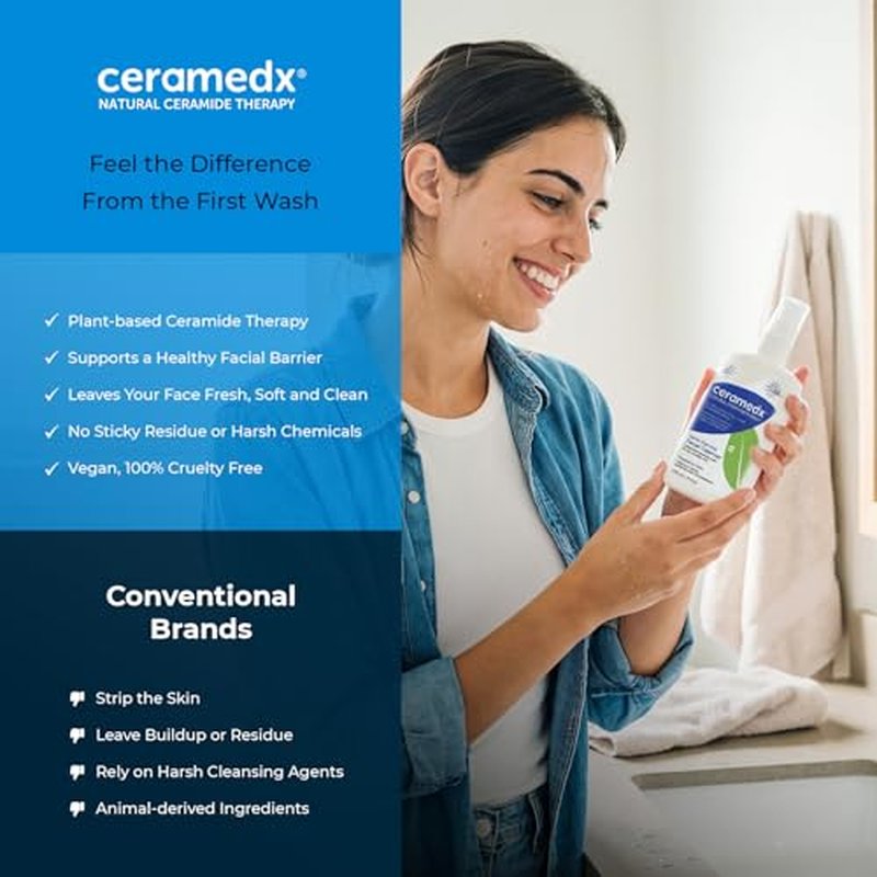 Ceramedx ? Gentle Foaming Facial Cleanser | Natural Ceramide Cleanser for Dry, Sensitive Skin | Cruelty Free, Vegan & Fragrance Free | 8 fl oz