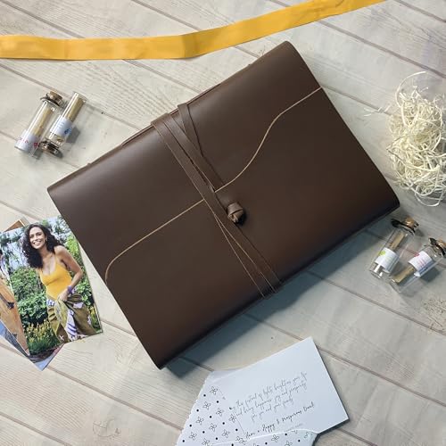 Large Cream Paper Rustic Town Full Grain Leather Photo Album with Gift Box