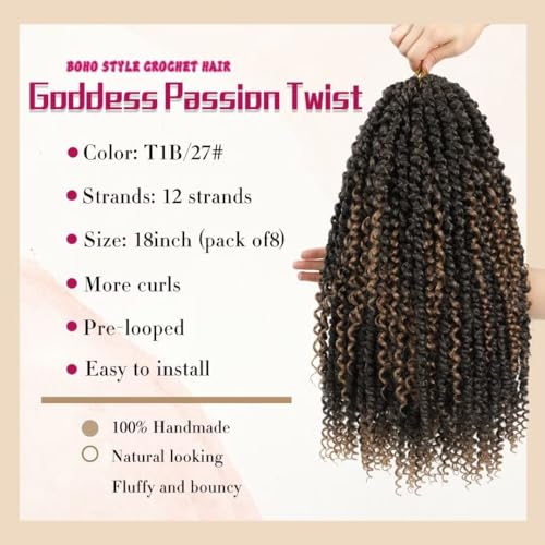 18 Inch Passion Twist Crochet Hair Pack of 8 for Black Women - Curly End Boho Style