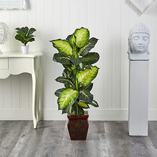 Artificial Golden Dieffenbachia Plant with Decorative Pot - 45 Inches Tall