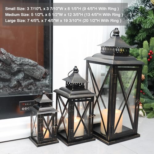 Black 3-Piece Vintage Lantern Set - 20'', 13'', 9'' Indoor & Outdoor Candle Holders