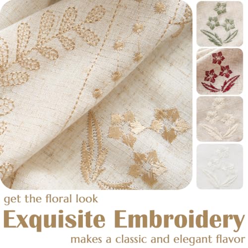 Farmhouse Linen Curtains with Floral Embroidery - 2 Panels, 63 Inch Length