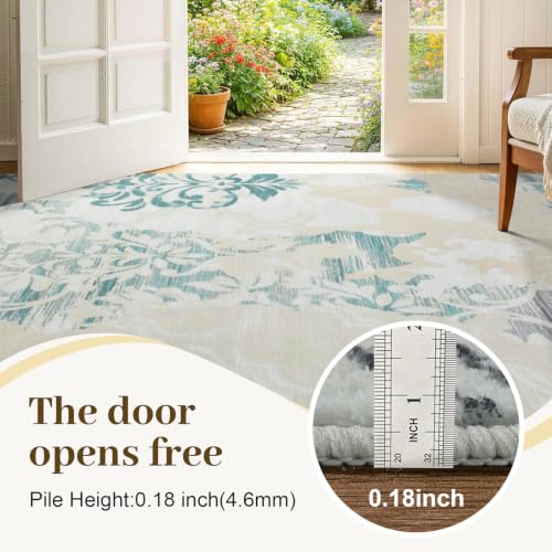 9x12 Beige Washable Non-Slip Area Rug for Living Room - Vintage Style