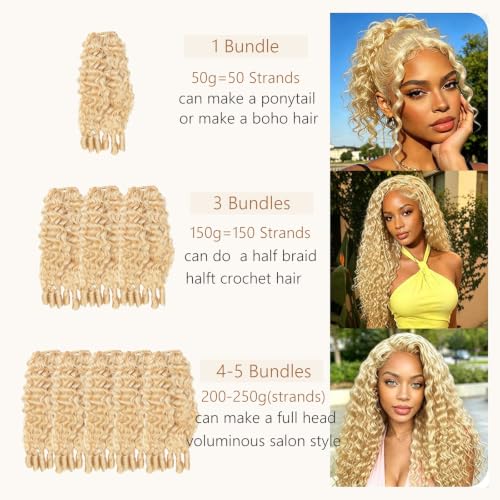 MYDIVA 613 Blonde Burmese Curly Feather Crochet Human Hair 18 Inch 50 Strands