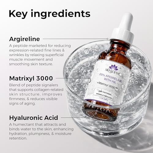SKIN DEVA 20% Argireline Serum with Matrixyl 3000 Pure Hyaluronic Acid Serum For Face Deep Wrinkle Reducer Anti Aging Tones Skin and Stimulates Collagen Peptides Serum For Face - Pack of 2