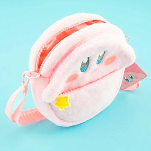 Kirby Fluffy Sling Bag (Smile) ? 8.7-Inch Plush Crossbody Bag with Adjustable Strap
