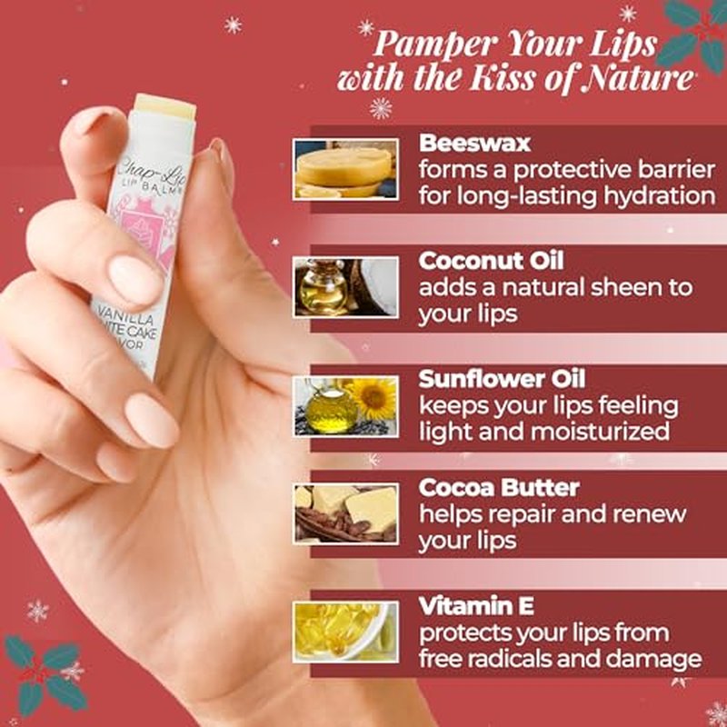 100% Natural Lip Balm Set - Beeswax Natural Christmas Gifts for Her - Lip Moisturizer for Dry Lips, Cocoa Butter - Petroleum Free, 24 Count, 2 Pack