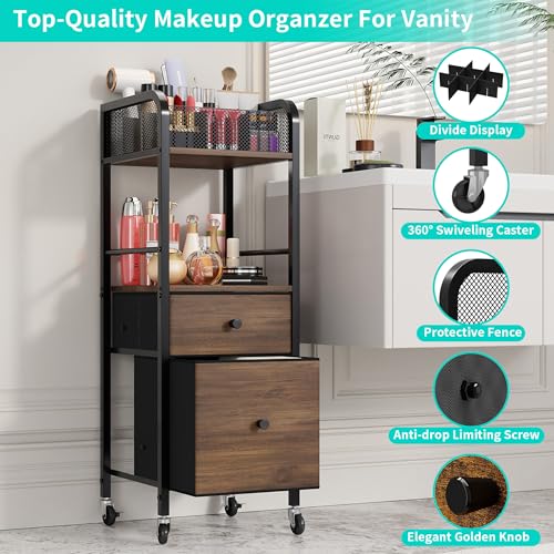 HapiRm Rolling Makeup Cart Organizer with 2 Fabric Drawers - Black